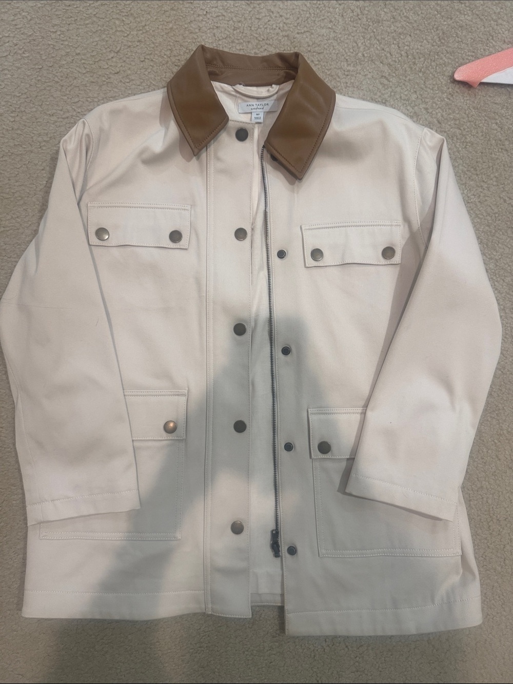 Ann Taylor Cream Field Jacket with Brown Collar